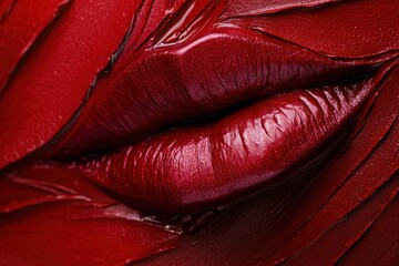Aufkleber - Close-up of vibrant red lips accentuated with glossy texture against a rich red backdrop highlighting beauty and artistry