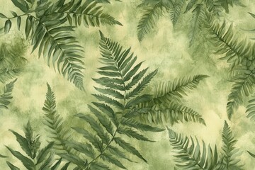 Aufkleber - Lush green fern foliage creating a serene, natural backdrop in a soft pastel hue