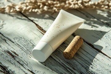 Poster - Natural skincare product placed on rustic wooden surface with cork