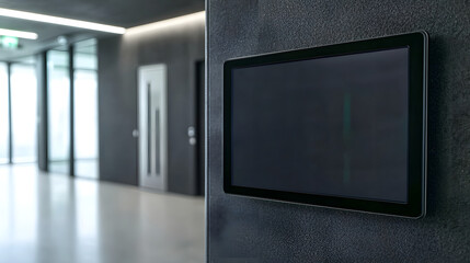 Poster - A wall mounted touchscreen panel displaying a user interface for controlling and managing various smart home devices systems and automation functions  The clean