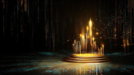 Poster - Abstract digital financial data with glowing lines showing business growth and analysis on a dark background.