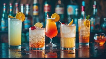 Poster - Colorful Cocktails and Refreshing Soft Drinks Display with Empty Space for Text Promotion