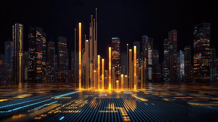 Poster - Glowing financial data visualization on a dark backdrop, with rising graphs and tech-inspired lines.