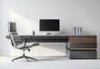 © alva studio - Modern minimalist office workspace with computer and chair