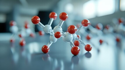 Poster - A clean and futuristic biochemistry lab where researchers are designing new pharmaceutical drugs using molecular models