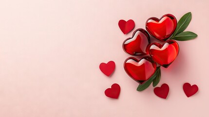 Poster - Pink backdrop with scattered red heart-shaped decorations, creating a dreamy Valentine's vibe.