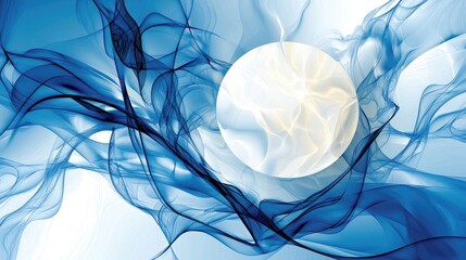 Poster - Soft, flowing blue and white abstract art with a focal white circle at the center.