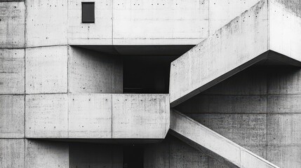 Poster - Brutalist architecture masterpiece, showcasing rough concrete textures, geometric shapes, and a sense of monolithic strength and rigidity