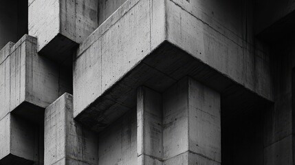 Poster - Brutalist architecture masterpiece, showcasing rough concrete textures, geometric shapes, and a sense of monolithic strength and rigidity