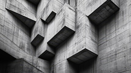 Poster - Brutalist architecture masterpiece, showcasing rough concrete textures, geometric shapes, and a sense of monolithic strength and rigidity