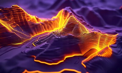 Wall Mural - glowing mountain range, abstract landscape, digital art, background, design