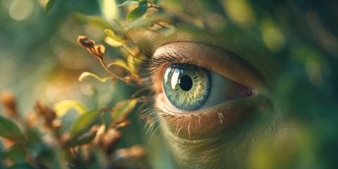 Poster - nature's radiant eye surrounded by greenery with space for text optimization and artistic illustrati