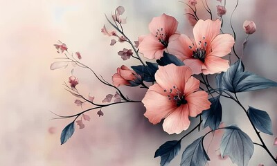 Wall Mural - peach blossoms, soft focus background, floral design, print