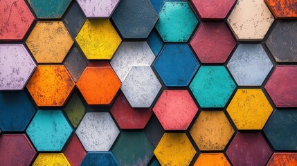 Poster - a collection of colorful pentagons and hexagons placed next to each other, creating a unique, tessel