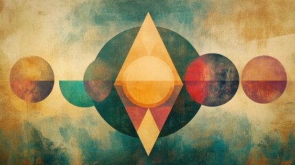 Poster - geometric shapes including circles, triangles, and squares, arranged harmoniously in a balanced, abstract pattern
