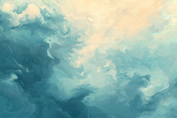 Wall Mural - Abstract Impression of Blue and Cream Swirling Ocean Waves