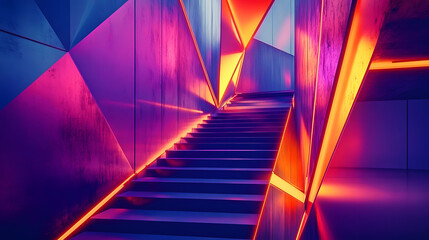Poster - Abstract Geometric Structure with Neon Lighting