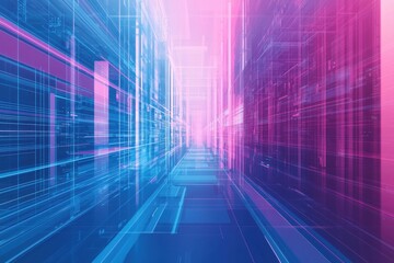 Wall Mural - Futuristic Abstract Art with Blue and Pink Light Trails in Space
