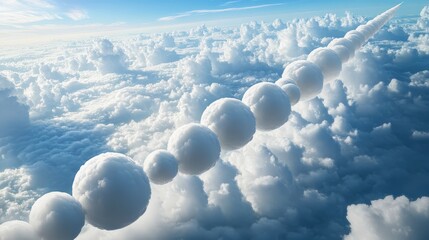 Poster - A curious cloud pattern resembling a chain of pearls across the sky, each fluffy, round cloud perfectly aligned, creating a symmetrical and stunning visual effect