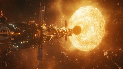 Poster - a deep-space research facility where scientists analyze data from an interstellar probe exploring th