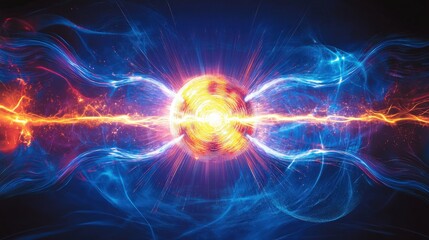 Poster - electromagnetic force, illustrating the interaction between positive and negative charges, showing the fundamental force of electricity and magnetism.
