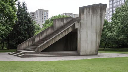 Poster - A dramatic Brutalist public monument with bold, sharp lines and a concrete structure that feels both monumental and imposing in the city