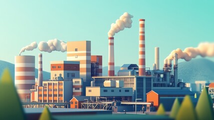 Poster - a factory upgrading its manufacturing process to use renewable energy sources, such as wind or solar