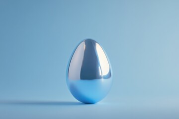 Poster - Chrome egg reflects light against a soft blue background