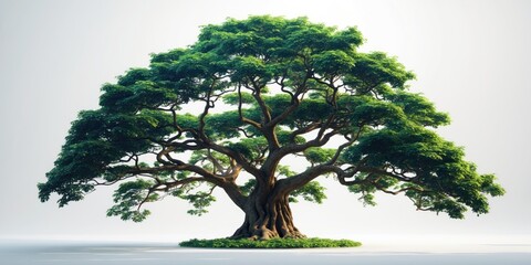Poster - Majestic Isolated Tropical Tree with Lush Green Foliage and Wide Canopy on White Background Perfect for Design and Advertising Needs