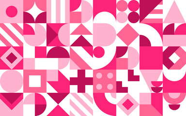 Poster - Valentines day background with geometric shapes. Vector romantic modular tile, repeating pattern in shades of white and pink, featuring abstract symmetrical figures with 80s retro aesthetics