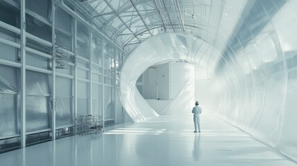 Poster - A futuristic materials science lab where researchers develop ultra-lightweight, ultra-strong materials for space travel