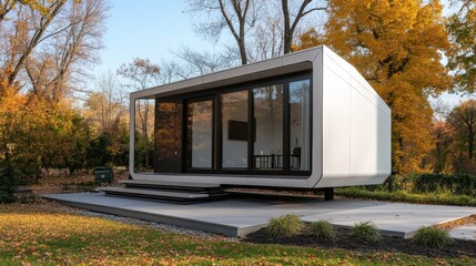 Poster - A futuristic tiny home with sleek, modern architecture, smart technology, and an energy-efficient design