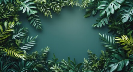 Wall Mural - Vibrant Green Foliage Frame with Blank Center Space Ideal for Text Overlay or Branding Purposes