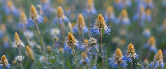 Poster - Macro Shot of Vibrant Wildflowers in Bloom with Defocused Background and Space for Text or Message
