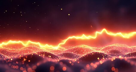 Wall Mural - Abstract fiery energy landscape, glowing particles, cosmic background, digital art, backdrop