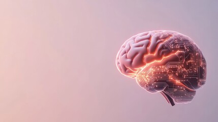 Poster - A human brain illustrated with glowing circuitry highlights the integration of technology and neuroscience in contemporary studies related to cognitive science