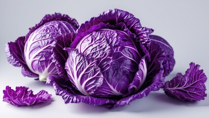 Sticker - Vibrant Purple Cabbage Freshly Harvested Located On Clean White Surface Ideal For Culinary And Health Related Visuals