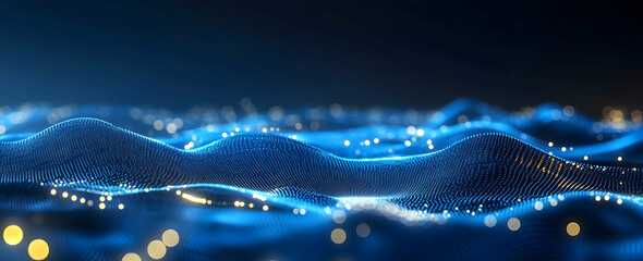 Poster - blue digital background with circuit board and glowing dots, a technology concept banner