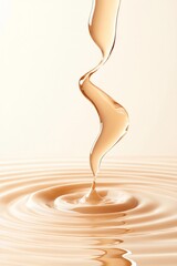 Poster - A smooth drop of liquid elegantly falls into a body of water, generating concentric ripples that create a serene and captivating effect in warm tones