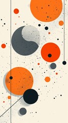 Poster - A modern abstract composition showcases various circles in shades of orange, gray, and black against a light backdrop, creating a dynamic visual effect