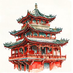 Wall Mural - Watercolor Painting of a Traditional Chinese Pagoda.