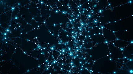 Poster - Epic artificial intelligence, grand neural network, glowing connections in the dark