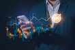 © cherdchai - Businessman using smartphone analyzing trading graph financial data. Business finance background.business finance technology and investment concept. Stock Market Investment Fund and Digital Asset