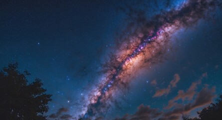 Wall Mural - Milky Way Galaxy Against a Night Sky with Dark Clouds and Space for Text Overlay