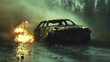 © Armaya - Burning Car Wreck on a Rainy Forest Road
