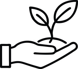 a high-quality, detailed line art representing an eco-conscious imagery tree growing from open palm 