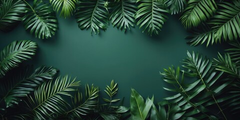 Wall Mural - Tropical green leaves background with space for text, perfect for nature themes, organic products, or tropical event promotions.