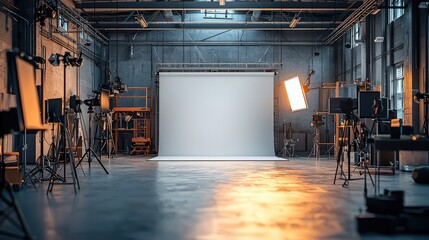 Poster - Modern photography studio with equipment, lights, and backdrop ready for photo shooting session
