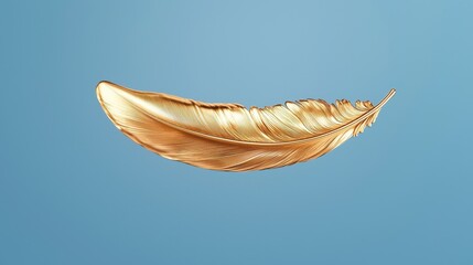 Poster - Elegant golden feather floating against blue background minimalist art digital design tranquil setting close-up view