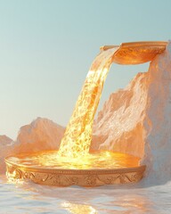 Poster - golden waterfall in mythical landscape digital art surreal environment vibrant viewpoint